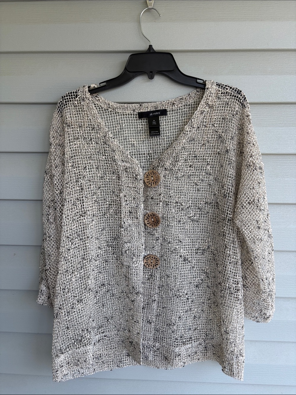 NWT Ali Miles Neutral Speckled Open Knit Button Cardigan
